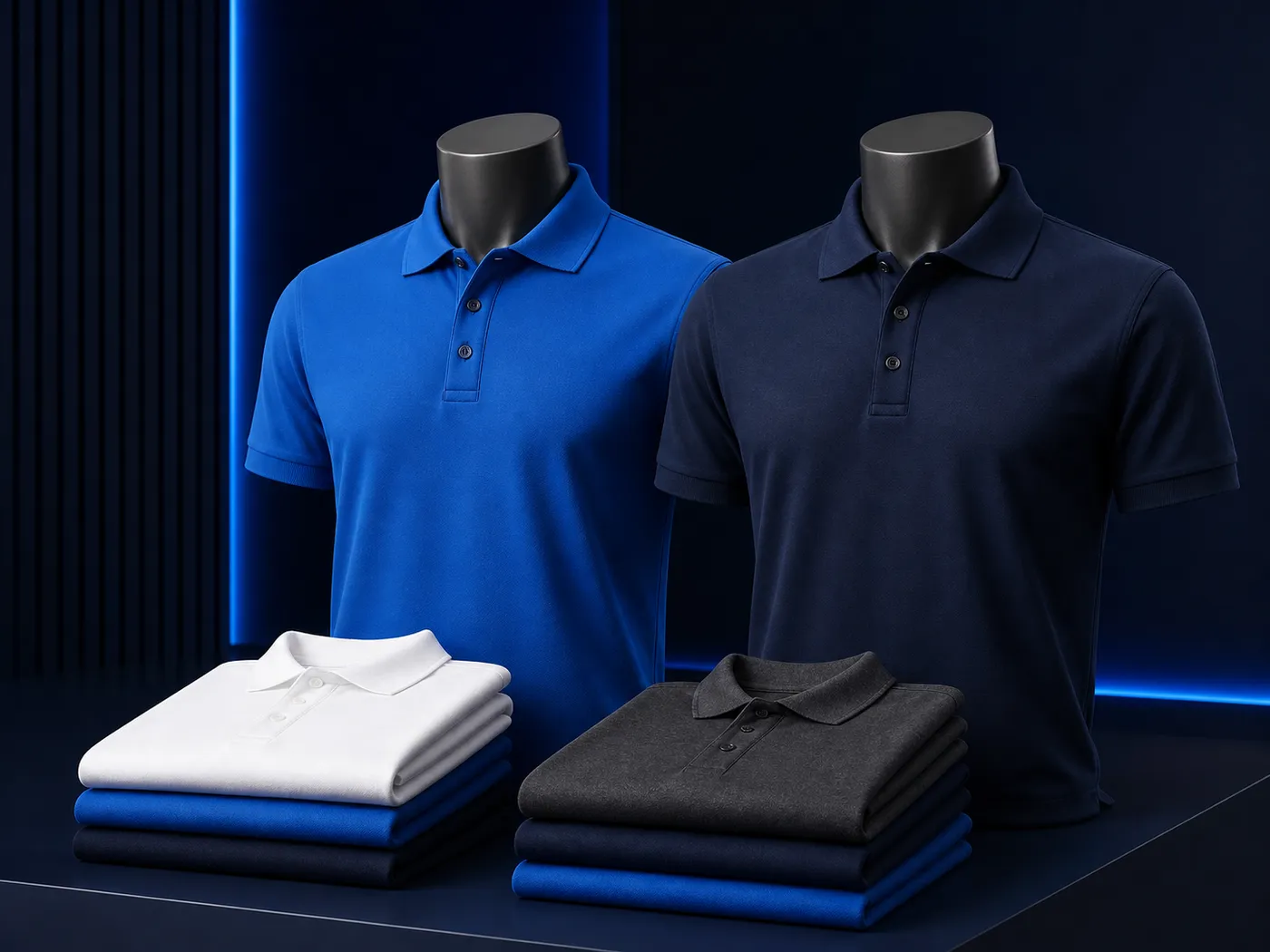 Blue polo shirts